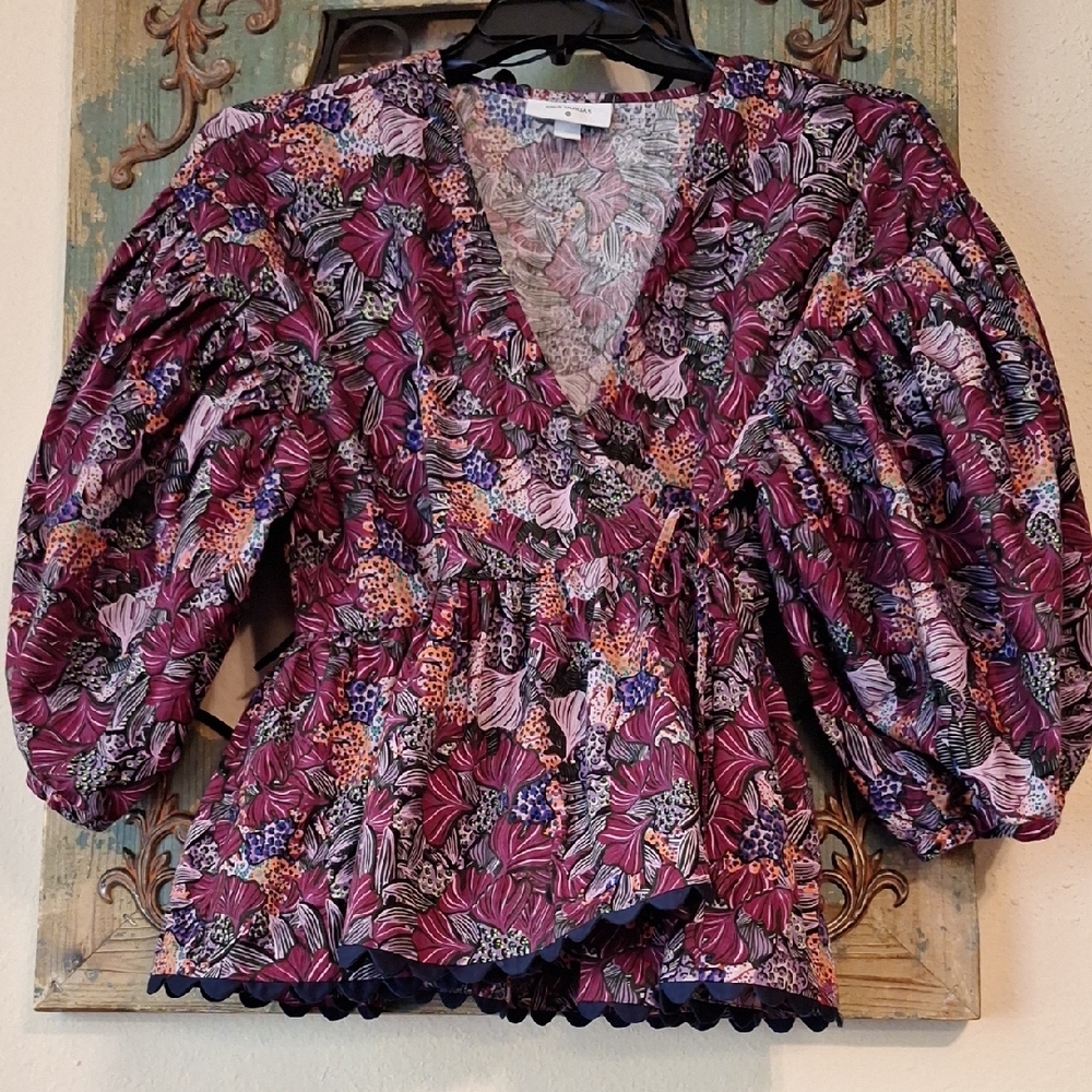 Kika Vargas Multicolor Floral Puff Sleeve Blouse. NWOT Size M - Picture 6 of 10